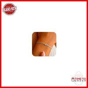 Sterling Silver Love Knot Bracelet Adjustable Snake Chain Minimal Elegant